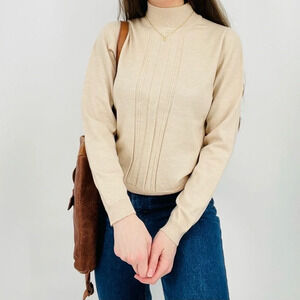 vintage oatmeal 100% wool mockneck sweater top size xs/s